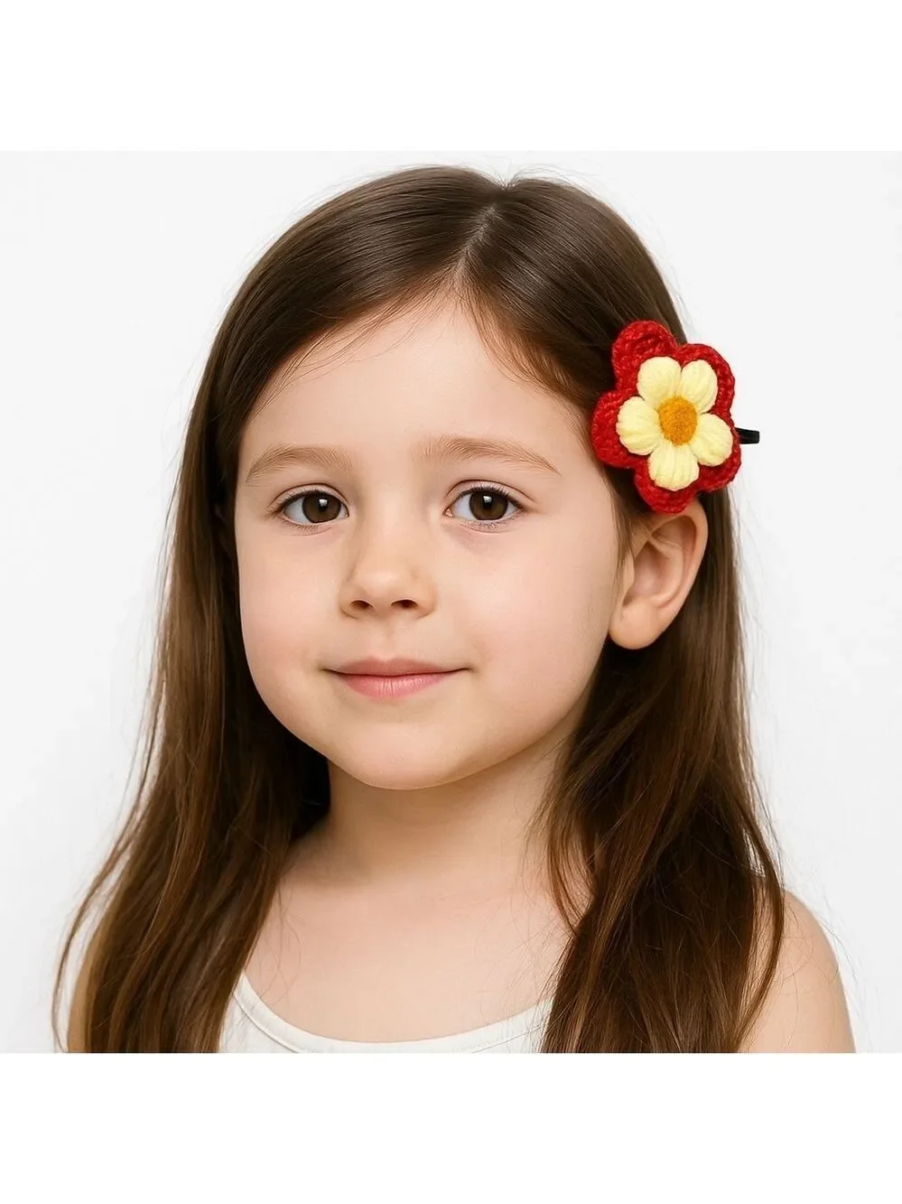 Hand Crafted bow hair accessory crochet red flower black alligator clip boho